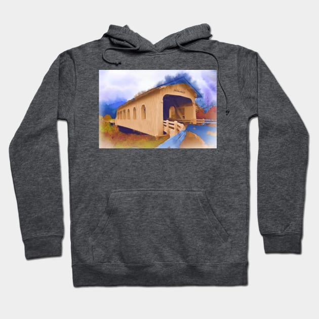 Grave Creek Covered Bridge In Watercolor Hoodie by KirtTisdale